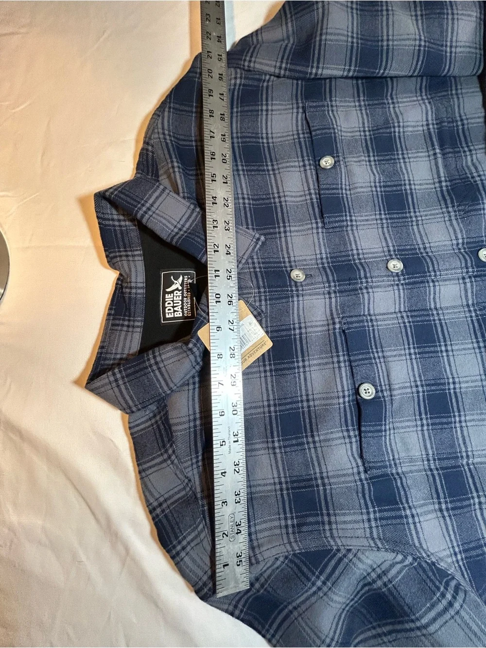 Eddie Bauer Blue and Gray Plaid Lightweight Shirt Jacket
